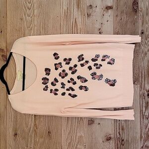 Wildfox Size Medium Peach Angora Blend Sweater with Leopard Sequins